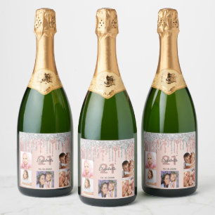 21e verjaardag foto roos gouden zilveren glitter n sparkling wijnetiket