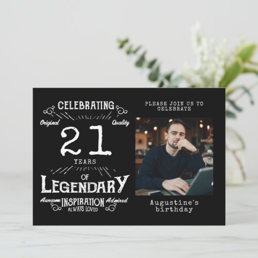 21e verjaardag foto template Legend Black  Kaart (Staand voorkant)