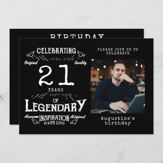 21e verjaardag foto template Legend Black  Kaart (Voorkant / Achterkant)