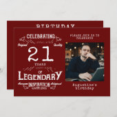 21e verjaardag foto template Legend Rode Vintage Kaart (Voorkant / Achterkant)