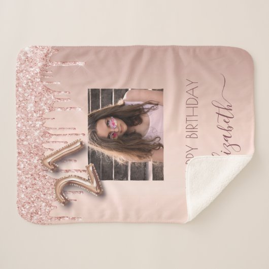 21e verjaardag foto wazige roze roze roos goud gli sherpa deken (Voorkant (horizontaal))