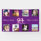 21e verjaardag fotocollage meisje paars spandoek (Horizontaal)