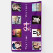 21e verjaardag fotocollage meisje paars spandoek (Verticaal)