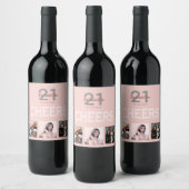 21e verjaardag fotocollage roos goudkaas wijn etiket (Flessen)