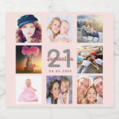 21e verjaardag fotocollage roos goudroze sparkling wijnetiket (Enkel label)