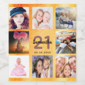 21e verjaardag fotocollage rustic gold wijn etiket (Enkel label)