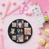 21e verjaardag fotocollage vrouw zwart papieren bordje (Feest)