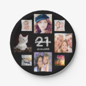 21e verjaardag fotocollage vrouw zwart papieren bordje (Voorkant)