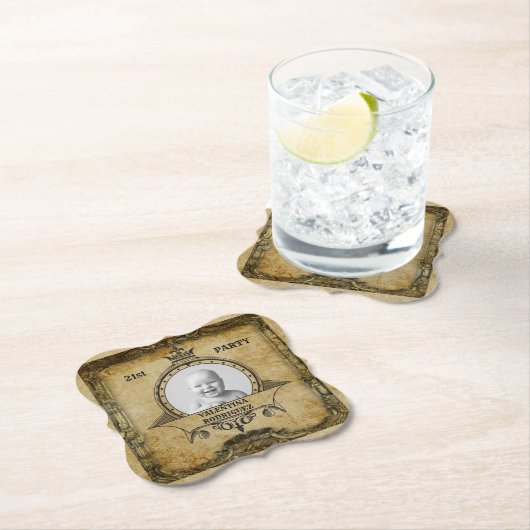 21e verjaardag fotomplate  monogram kartonnen onderzetters (Insitu)