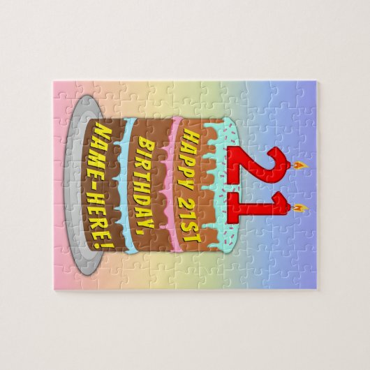 21e verjaardag: Fun Cake and Candles + Custom Name Legpuzzel (Horizontaal)
