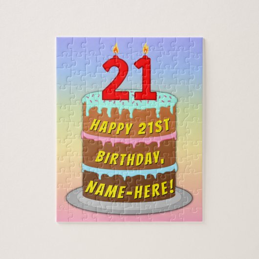 21e verjaardag: Fun Cake and Candles + Custom Name Legpuzzel (Verticaal)