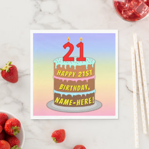 21e verjaardag: Fun Cake and Candles + Custom Name Servet