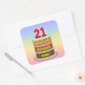 21e verjaardag: Fun Cake and Candles + Custom Name Vierkante Sticker (Envelop)