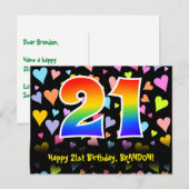 21e verjaardag: Fun Hearts-patroon, Regenboog 21 Briefkaart (Voorkant / Achterkant)