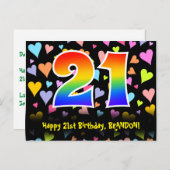 21e verjaardag: Fun Hearts Pattern, Regenboog 21 Briefkaart (Voorkant / Achterkant)