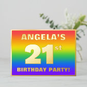 21e verjaardag: Fun, kleurrijk regenboogpatroon Folie Uitnodiging (Staand Voorkant)