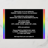 21e verjaardag: Fun, kleurrijk regenboogpatroon Folie Uitnodiging (Achterkant)