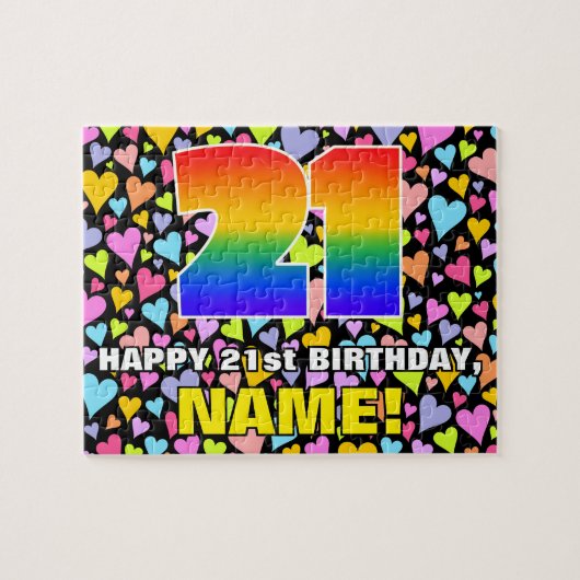 21e verjaardag — Fun, liefhebbende hartvormen + "2 Legpuzzel (Horizontaal)