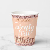 21e Verjaardag Fun Roos Gold Glitter Papieren Bekers (Voorkant)