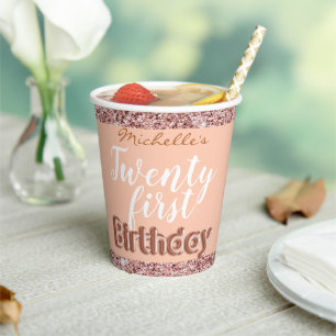 21e Verjaardag Fun Roze Goud Glitter  Papieren Bekers