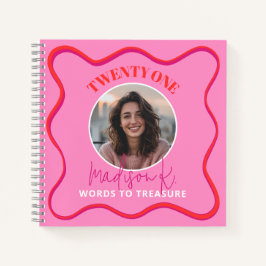21e verjaardag Gastenboek Kleurrijke Wavy Red Roze Notitieboek