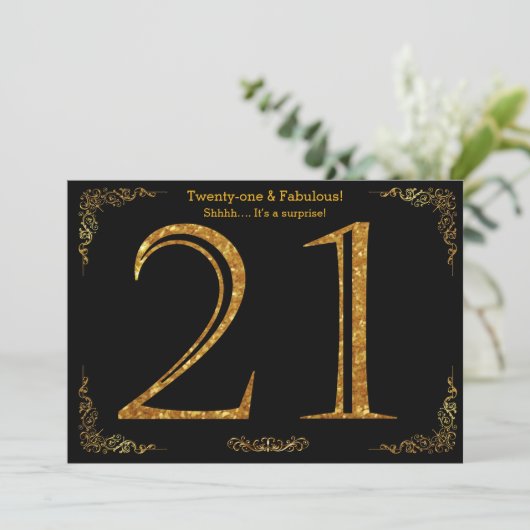 21e verjaardag, Gatsby styl, zwarte gouden glitter Kaart (Staand voorkant)