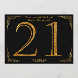 21e verjaardag, Gatsby styl, zwarte gouden glitter Kaart