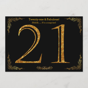 21e verjaardag, Gatsby styl, zwarte gouden glitter Kaart