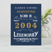 21e verjaardag Geboren 2004 Legende Blauw Goud Gro Kaart (Staand voorkant)