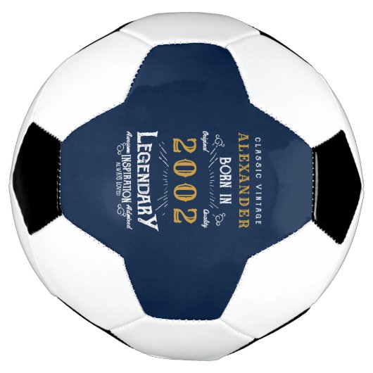 21e verjaardag Geboren in 2002 Monogram naam Legen Voetbal (Gedraaid)