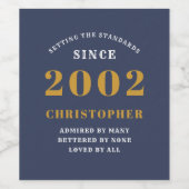 21e verjaardag Geboren in 2002 Naam Blauw goud toe Wijn Etiket (Enkel label)