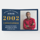 21e verjaardag Geboren in 2002 Naam Blauwe goudfot Spandoek (Horizontaal)