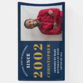 21e verjaardag Geboren in 2002 Naam Blauwe goudfot Spandoek (Verticaal)