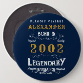 21e verjaardag Geboren in 2002 Naam Blauwe Goudleg Ronde Button 6,0 Cm (Voorkant /achterkant)