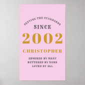 21e verjaardag Geboren in 2002 Naam Roze grijs toe Poster (Voorkant)