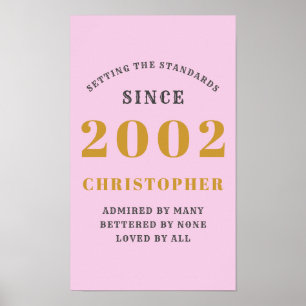 21e verjaardag Geboren in 2002 Naam Roze grijs toe Poster