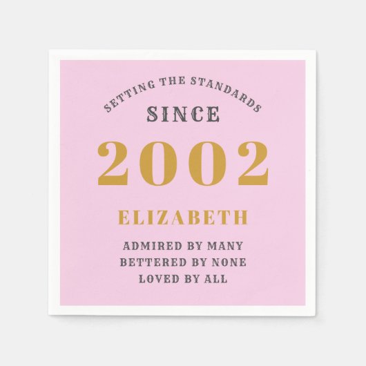 21e verjaardag Geboren in 2002 Naam Roze grijs toe Servet (Voorkant)