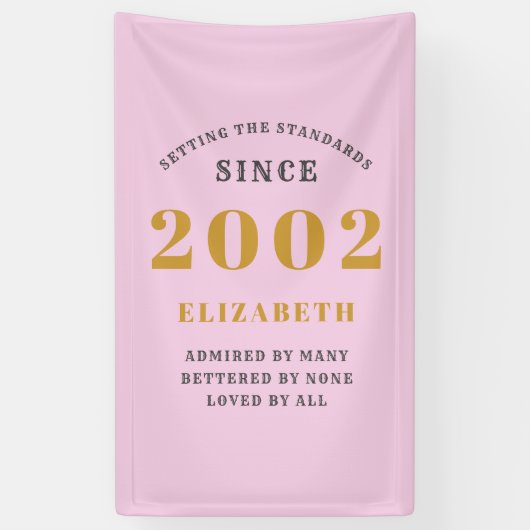 21e verjaardag Geboren in 2002 Naam Roze grijs toe Spandoek (Verticaal)