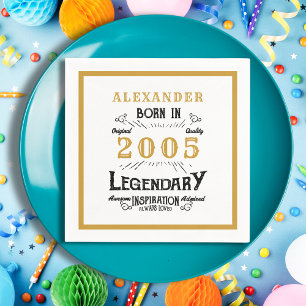 21e Verjaardag Geboren in 2005 Wit Gouden Legende Servet
