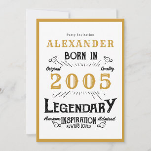 21e Verjaardag Geboren in 2005 Witte Gouden Legend Kaart