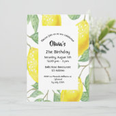 21e verjaardag gele citroenen wit kaart (Staand voorkant)