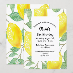 21e verjaardag gele citroenen wit kaart