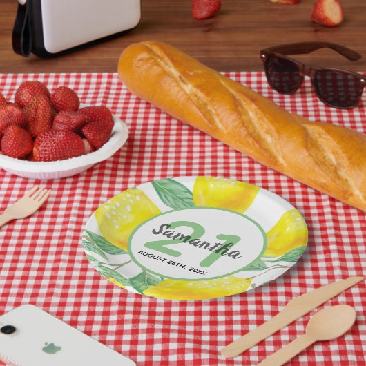 21e verjaardag gele citroennaam papieren bordje (Picknick)