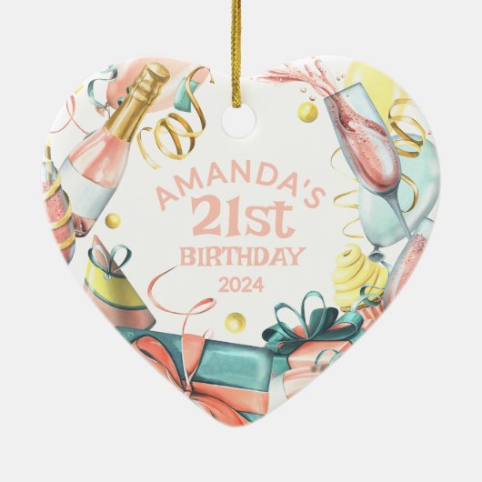 21e verjaardag Gepersonaliseerde naam Jaar Meisje  Keramisch Ornament (Achterkant)