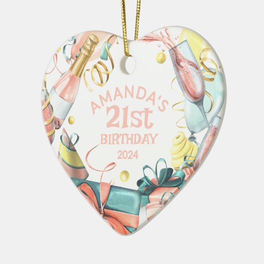 21e verjaardag Gepersonaliseerde naam Jaar Meisje  Keramisch Ornament (Links)