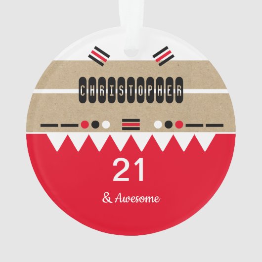 21e verjaardag geweldige rood en wit ornament (achterkant)