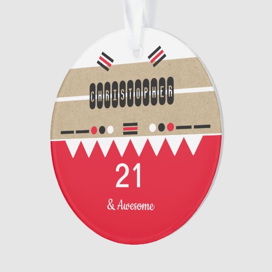 21e verjaardag geweldige rood en wit ornament (voorkant)