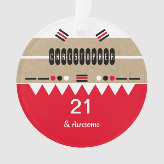 21e verjaardag geweldige rood en wit ornament (voorkant)