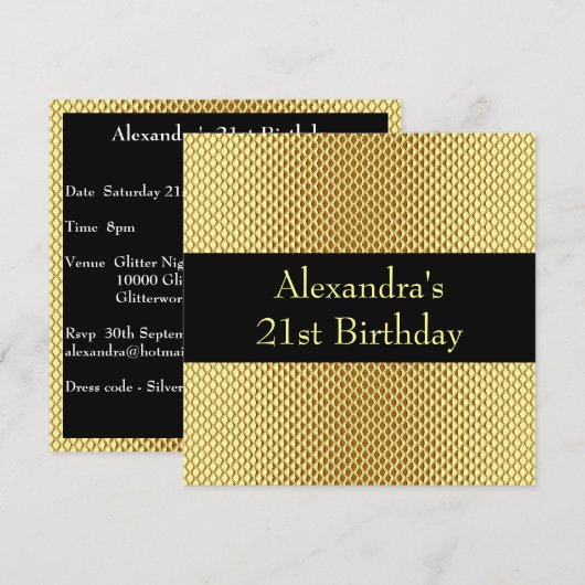 21e verjaardag Glam Gold Metal Glitter Event 2 Kaart (Voorkant / Achterkant)