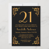 21e Verjaardag Glam Modern Goud Zwart  Retro Kaart (Voorkant)